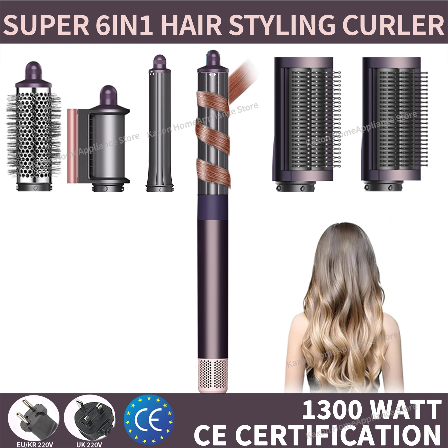 220v modelador de cabelo 6 em 1 multi modelador de cabelo curling ferro escova de ar quente 20/30mm barril de ondulação automática escova de alisamento macio hairdrye