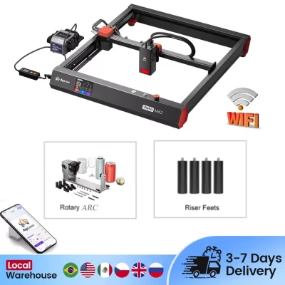 Algolaser Alpha MK2 20W Gravador a laser com mandril rotativo para anéis DIY, óculos, etiquetas de metal Máquina de gravação a laser de alta precisão