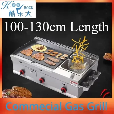 Combinação de chapa e fritadeira Teppanyaki a gás comercial de 100-130 cm | Para grelhar panquecas e lulas braçadas | Estação de cozimento superior plana
