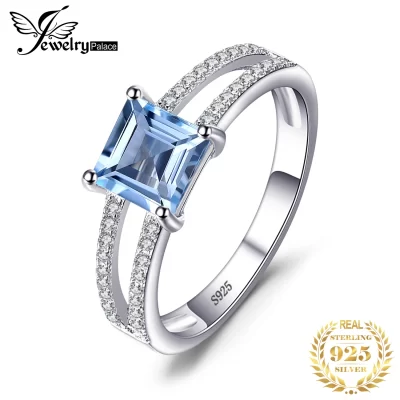 Jewelrypalace 1.2ct princesa corte céu azul topázio 925 prata esterlina anel de noivado para mulher pedra preciosa jóias finas presente de casamento
