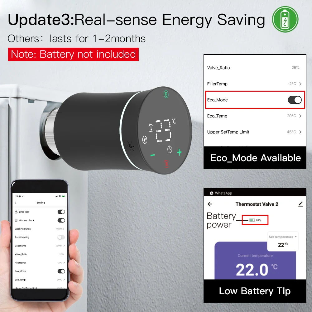 MOES ZigBee 3.0 TRV Thermostat Tuya Radiator Actuator Valve Smart Programmable Temperature Controller Alexa Google Voice Control - Image 5