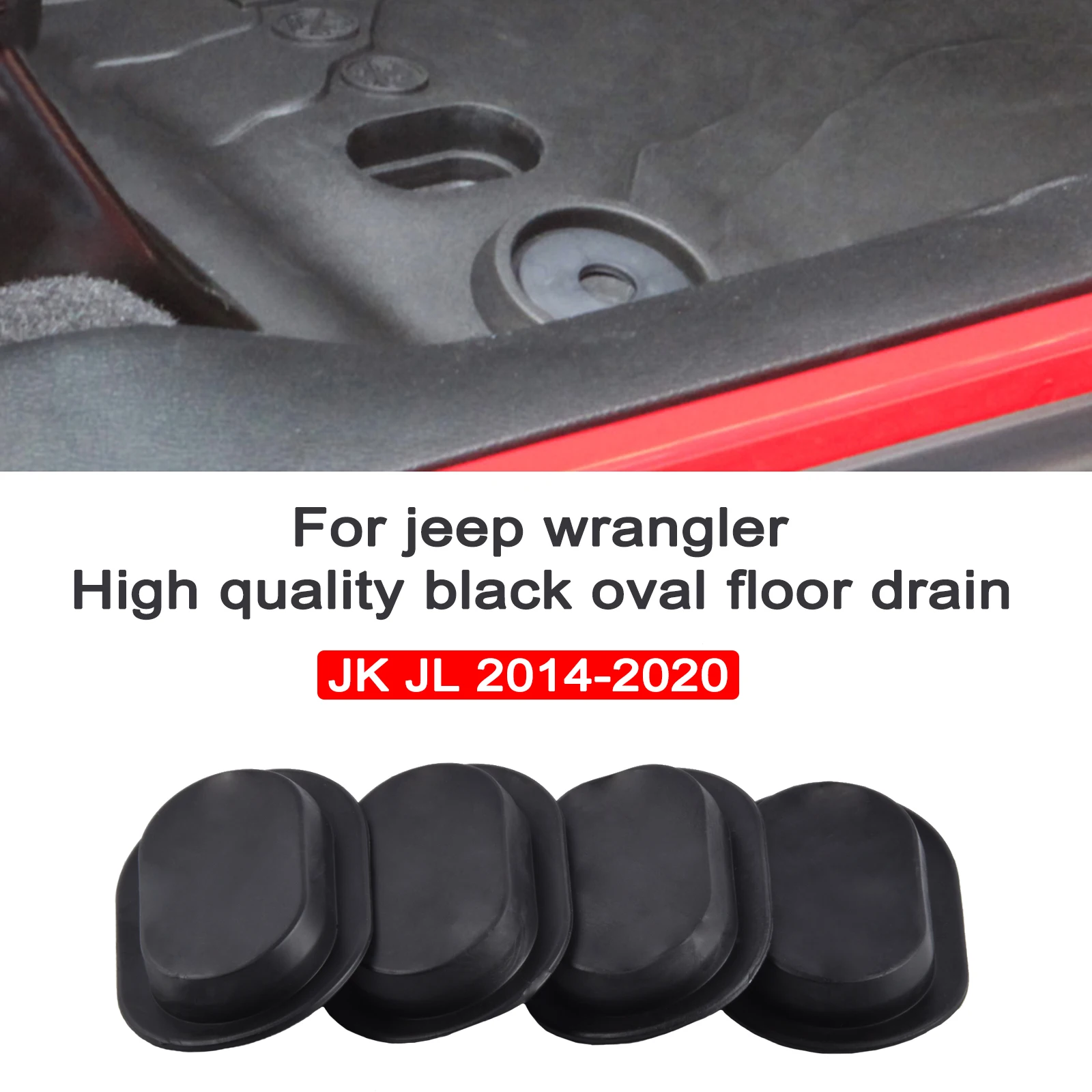 Borracha preta Oval Piso Pan Drain Plug para Jeep Wrangler, Acessórios para Carro, Alta Qualidade, JK, JL, 2014-2020, 4Pcs