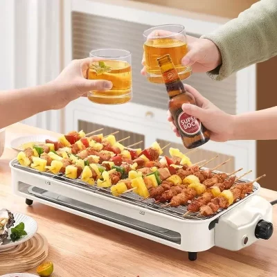Grelha elétrica doméstica coreana: antiaderente, sem fumaça, para churrasco interno com placa de ferro