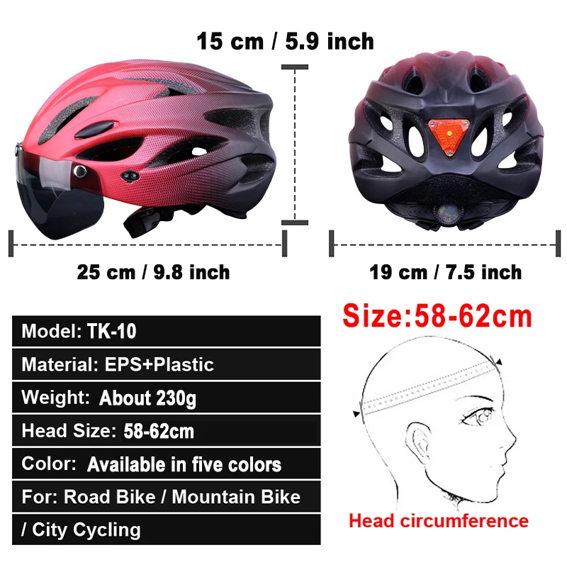 X-TIGER-Capacete adulto de bicicleta com luz traseira LED, capacetes de bicicleta respiráveis, modo duplo, óculos, ciclismo, leve, ajuste, 58-62cm - Image 3