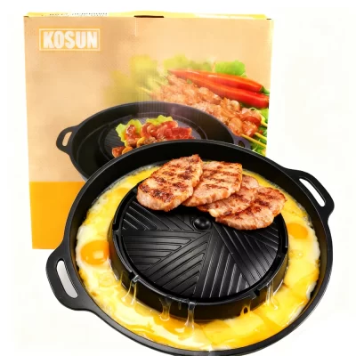 Kosun grill pan antiaderente bandeja de churrasco ovo queijo divisor redondo grelhar placa carne bife fogão para fogão a gás e indução