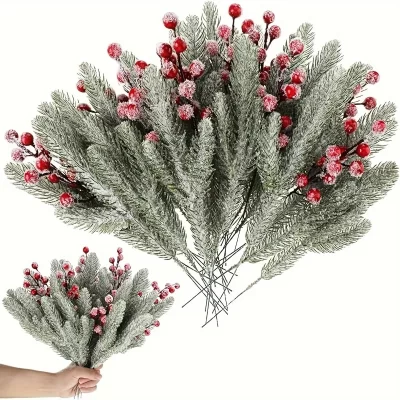 Branca de neve artificial pinho agulha berry buquê decoração de natal para árvore de natal guirlanda ornamento decoração para casa ano novo presente diy