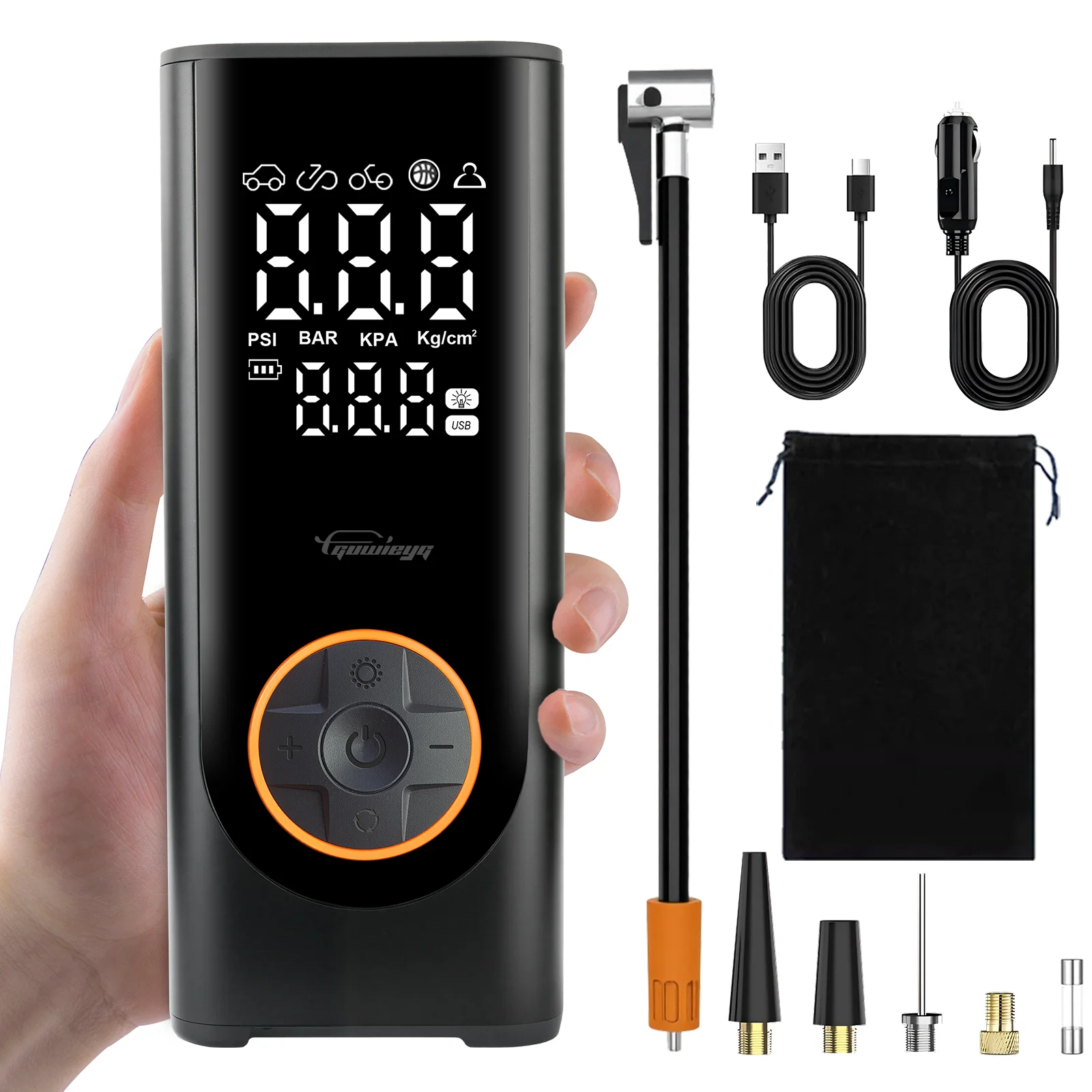 GUWIEYG 150 PSI Air Pump Cordless Tire Inflator Portable Air Compressor 150 PSI Air Pump for Car Tires with 6000mAh Battery