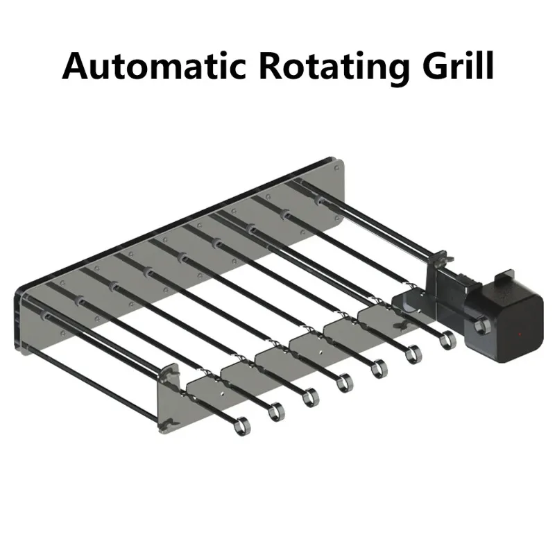 Grelha giratória automática para espeto, grelha elétrica para churrasco kebab, acessório de aço inoxidável para grelha a gás e carvão, 8 palitos