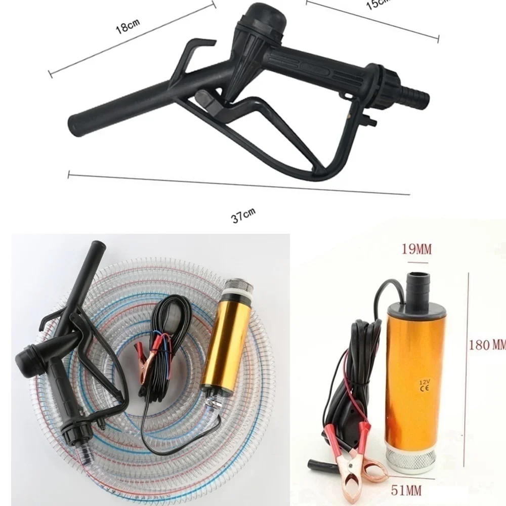 Pistola de reabastecimento de bomba de óleo 2 em 1, elétrica submersível, 5 metros, mangueira de aço, combustível, água, acessórios de acampamento - Image 3