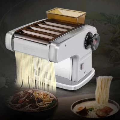 Máquina elétrica automática de prensa de macarrão, rolo de massa de aço inoxidável para embrulho de bolinho, pequena máquina de macarrão