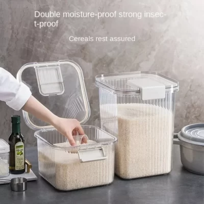 Recipiente de arroz selado - Uso doméstico, grande capacidade à prova de umidade, frasco de grãos de cozinha, frasco de armazenamento de arroz e farinha à prova de insetos