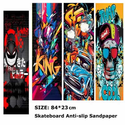 Graffiti azul dos desenhos animados adesivo, carro, padrão do crânio, Scooter elétrico, lixa antiderrapante, folha de fita do aperto do skate, 84x23cm