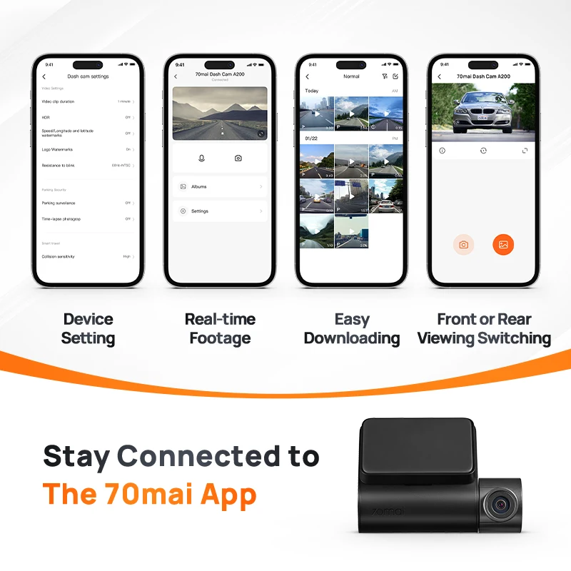 Global 70mai Dash Cam A200 Dual-channel Record 1080P HDR 2'' IPS Screen 24H Parking Monitor 70mai Car DVR A200 WIFI APP 130° FOV - Image 6