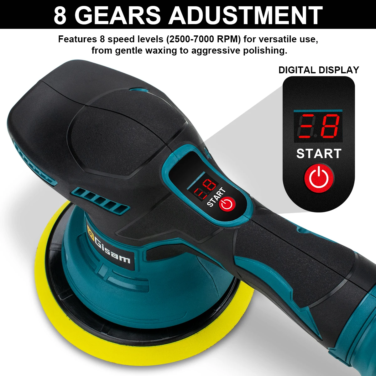 Gsiteis polidor de carro sem fio 8 engrenagens display digital polidor elétrico auto carro polimento máquina depilação para makita 18v bateria - Image 4