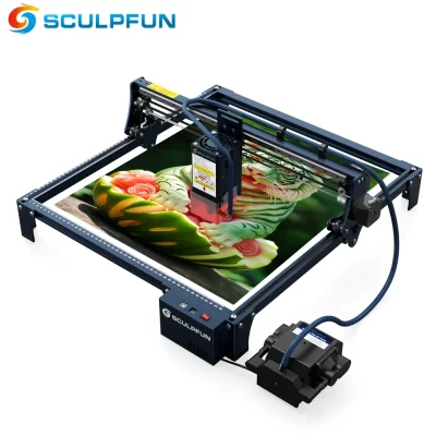 Gravador a laser SCULPFUN S30 com sistema automático de assistência de ar 5W Máquina de gravação 400x400mm Área de gravação