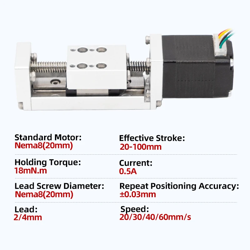Umot mini nema8 40mm curso parafuso esférico slide guia linear ferroviário módulo de movimento dc t-tipo motorizado palco linear cnc mesa deslizante - Image 3