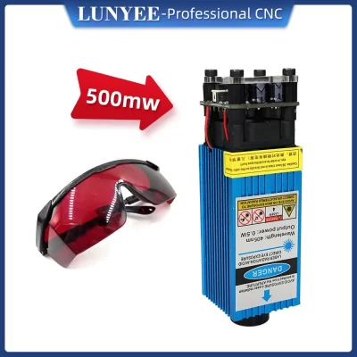 Módulo laser violeta azul 500mw 405nm 12v, cabeça de laser focal ajustável com controle ttl pwm com óculos para gravador a laser
