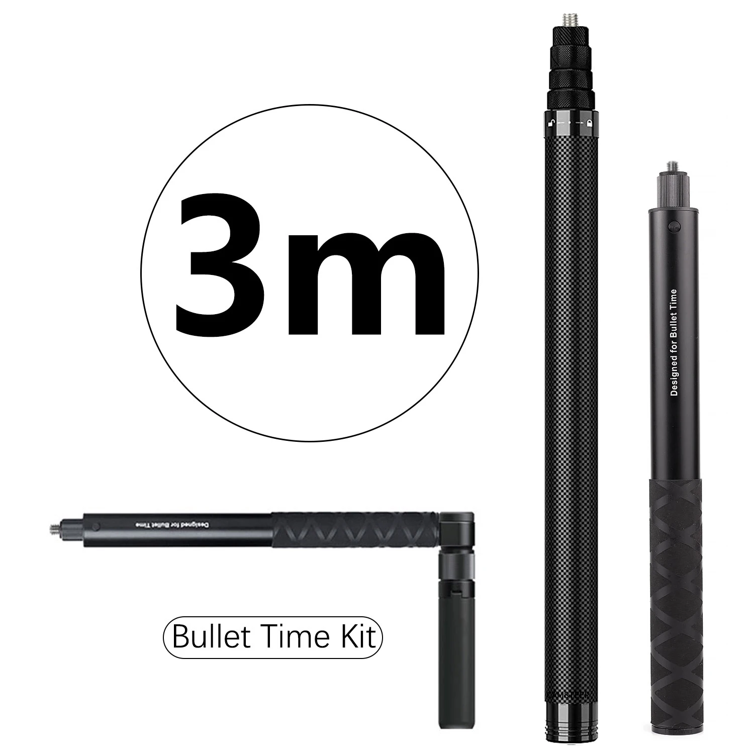 Bastão de selfie invisível de fibra de carbono, 1.2m, 3m, alça rotativa, tripé para gopro max2 insta360 x5 x4 dji osmo 360 câmera