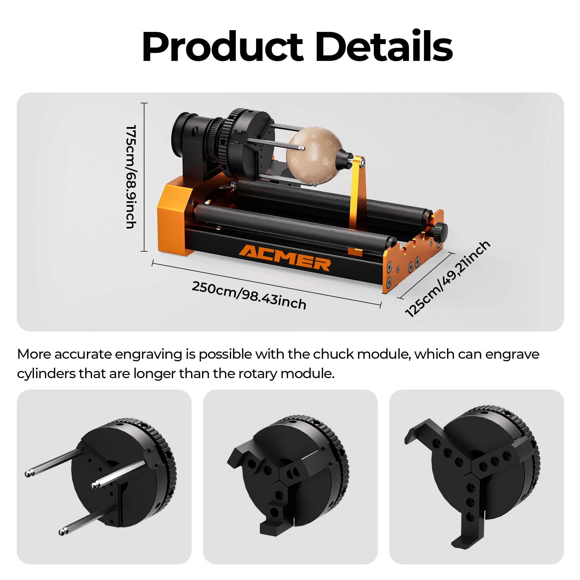 Mandril de rolo rotativo de 3 mandíbulas ACMER M4 para gravadores a laser 360 ° Pinça de rotação com diâmetro 4-64 mm, ideal para copos, anéis, objetos curvos - Image 2