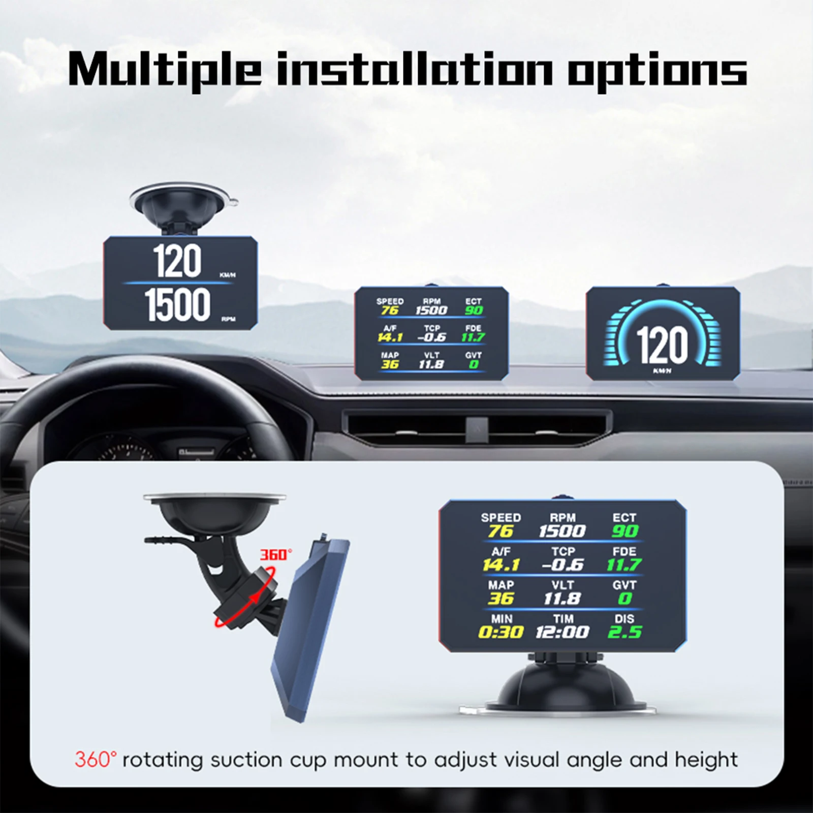 P16 Head Up Display Car OBD OBD2 HUD Head-up Display Car Projector Digital Speedometer RPM Oil Water Temp Speed Security Alarm - Image 4