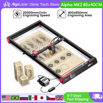AlgoLaser Alpha MK2 22W 40X85CM Laser Engraving And Cutting Machine Cnc Desktop 20W Laser Engraver Rotary Roller Air Pump