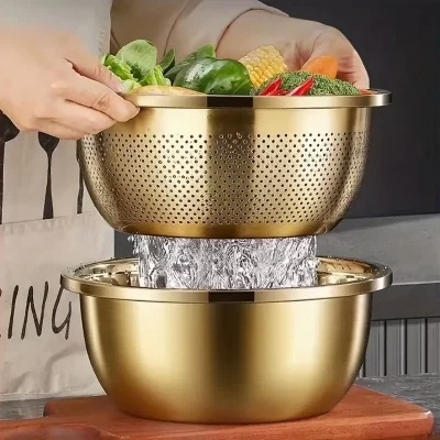 Conjunto de filtro e vaporizador de aço inoxidável de 2 unidades | Máquina de lavar louça segura para arroz, macarrão e vegetais | Ferramentas resistentes para economizar espaço à prova de ferrugem