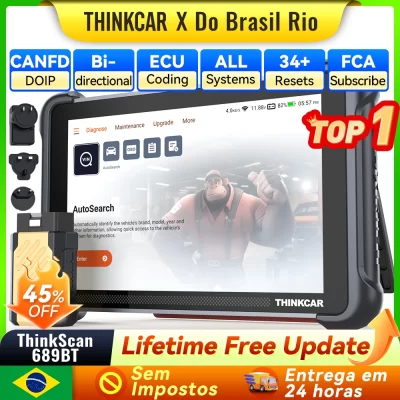 Programação de chaves THINKCAR THINKSCAN 689BT com ferramenta de diagnóstico automotivo KEY 101, scanner OBD2 bidirecional, codificação de ECU, CANFD DOIP 34, reset completo do sistema (grátis)