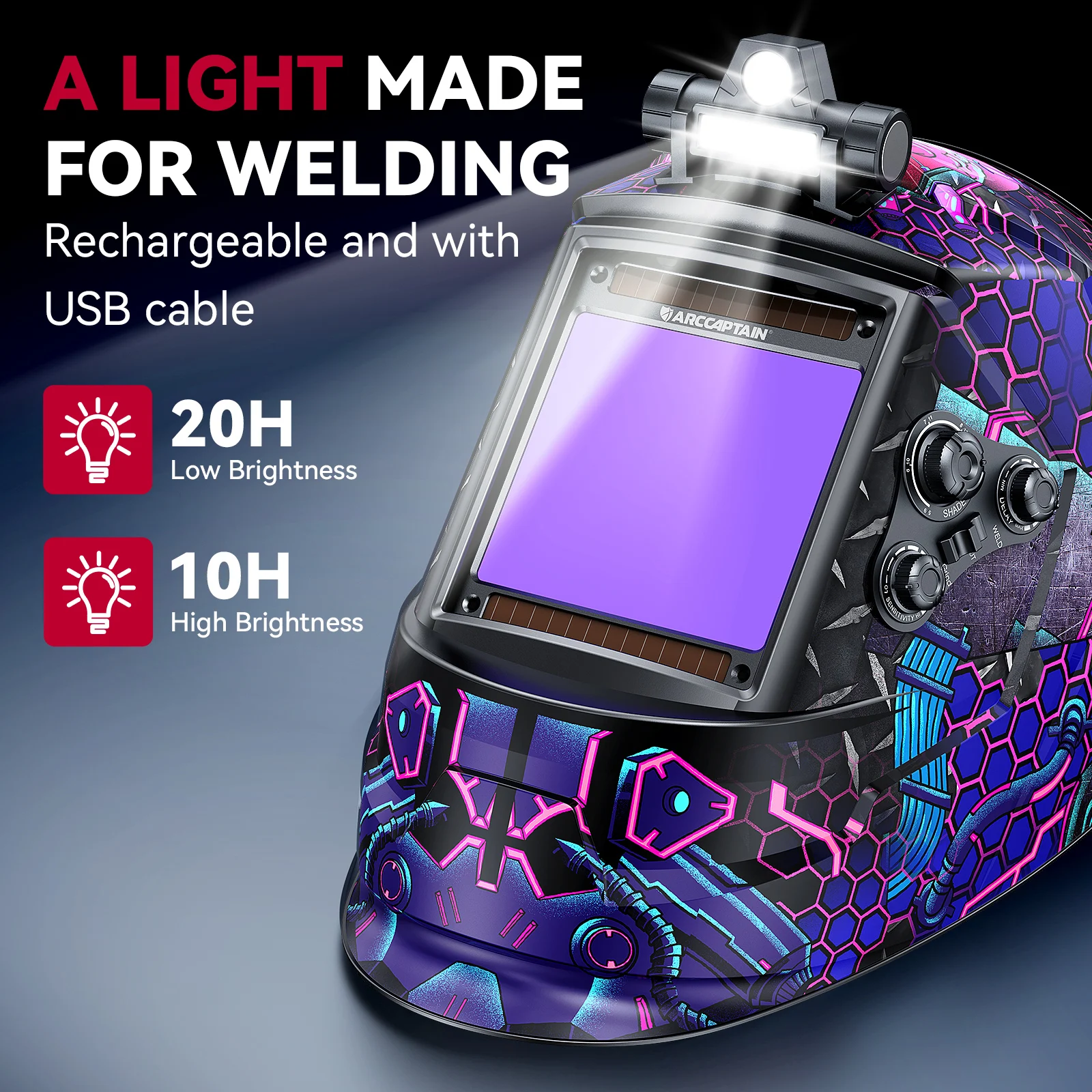 Máscara de soldagem arcaptain 4 sensor de arco escurecimento automático capacete de soldagem grande visualização 3.94 "x 3.66" cor verdadeira 1/1/1 capô de soldador - Image 3