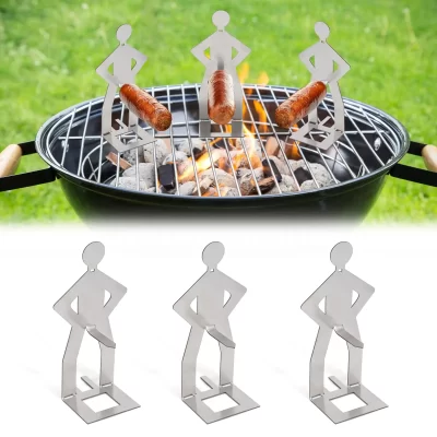 Engraçado suporte para churrasco homem suporte para cachorro-quente portátil torrador de cachorro-quente reutilizável aço inoxidável hotdog e salsicha suporte grill acessórios