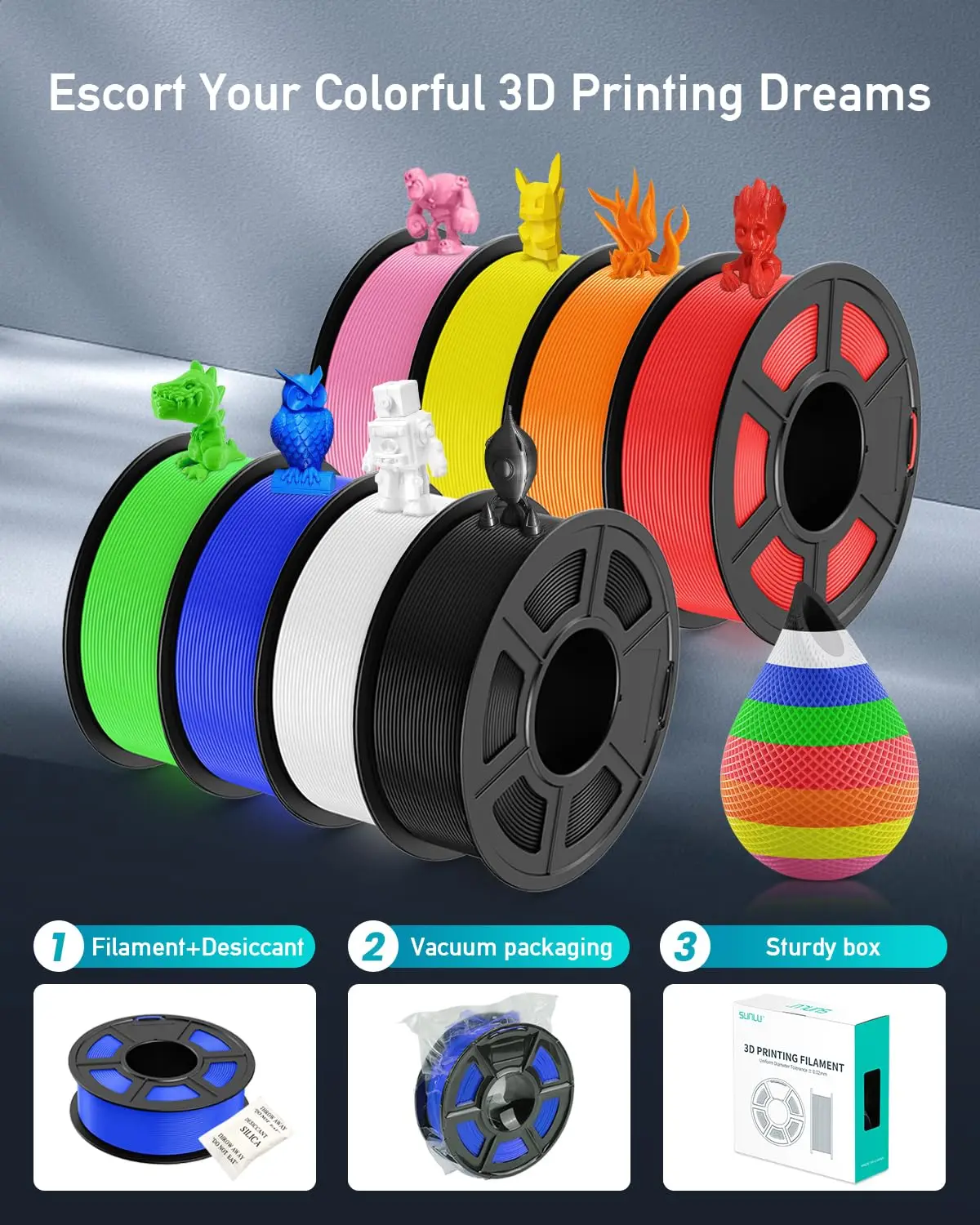 SUNLU 10KG PETG/ABS Filaments 10Rolls 3D Filament 1KG/roll 1.75mm 100% Filament Lines Up Neatly For 3D Printing From EU US - Image 5