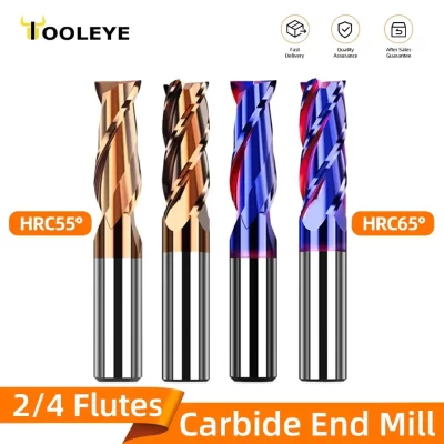 TOOLEYE Carbide End Mills Cutting Tool For CNC Maching Alloy Coating Flat Metal Cutter 2/4 Flutes Tungsten Steel Milling Cutter
