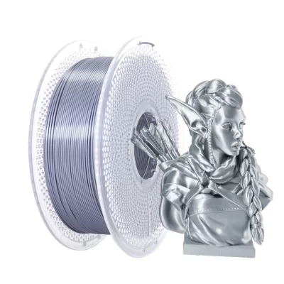 Filamento de impressora 3D PLA prateado metálico de seda, carretel de 1kg, precisão dimensional de 1,75 mm +/-0,03 mm, embalagem a vácuo