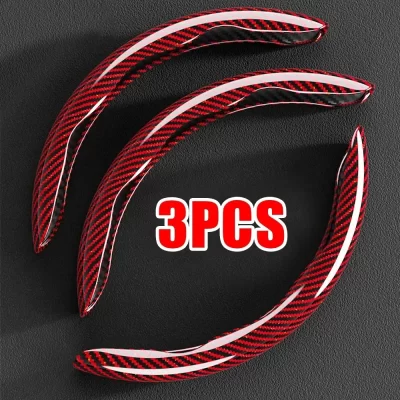 2/3PCS Laser Carbon Fiber Silicone Car Steering Wheel Cover 1K Micro Fiber Leather PVC Wheel Booster Cover Non-Slip Universal