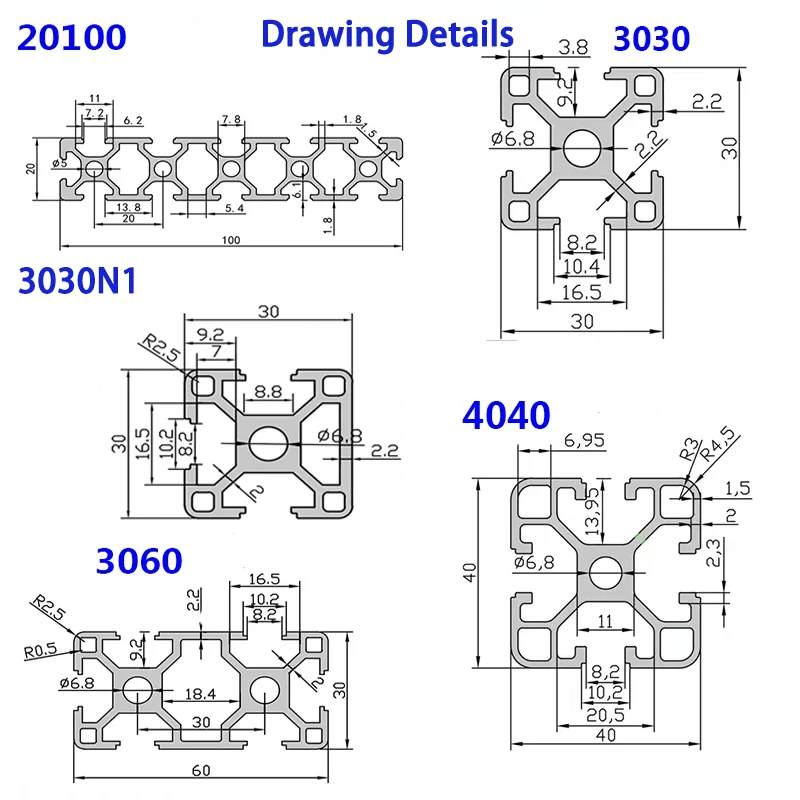 2020 2040 2060 2080 20100 3030 3030N1 3060 4040 Aluminum Profile T-slot EU Standard Linear Rail Extrusion CNC 3D Printer Parts - Image 3