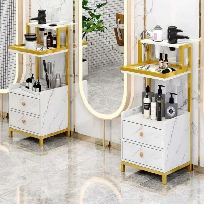 Luz de luxo salões carrinhos salão de beleza cabeleireiro ferramenta carrinho criativo móveis de salão de beleza rack de armazenamento multi-camada com rodas