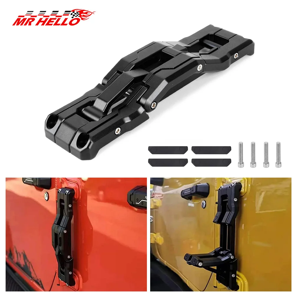 Pedal de pé dobrável de alumínio compatível com Jeep Wrangler, passo da dobradiça da porta, 2007-2018, JK, JKU, 2018-2020, JL, JLU