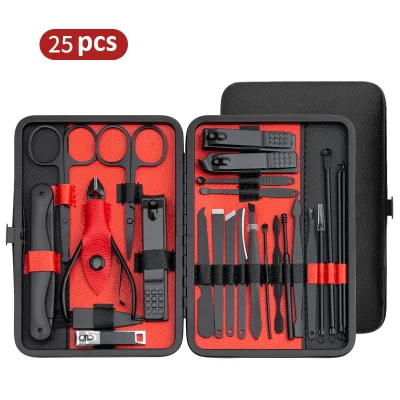 Conjunto de manicure 10/15/25 peças kit de função completa profissional conjuntos de pedicure de aço inoxidável cortador de unhas com estojo portátil ideia presente