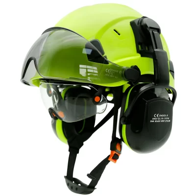 Capacete de segurança com viseiras, óculos embutidos, cor contrastante, protetor de orelha, redução de ruído para engenheiro, capacete de trabalho industrial ANSI