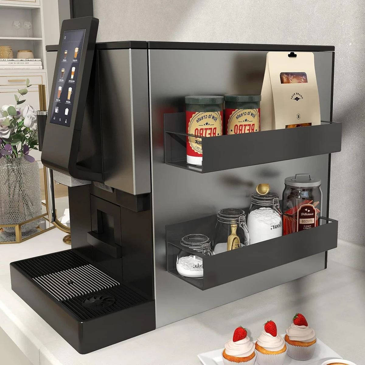 Rack de armazenamento Adequado para Geladeiras e Forno, Magnetic Spice Rack, Matte Black, Frigorífico Storage Box - Image 5
