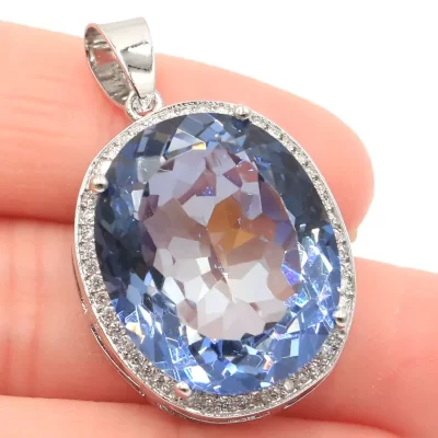 Compre 5 e ganhe 1 grátis 34x21mm topázio azul tanzanita fogo arco-íris místico topázio rosa kunzite granada branco cz pingente de prata