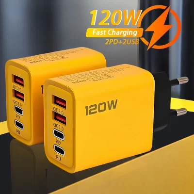 120w 2 usb + 2 tipo-c 4 portas carregador de parede carregamento rápido ue/eua/reino unido plug adaptador de alimentação para xiaomi iphone samsung huawei telefone/tablet