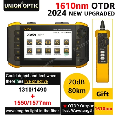 Ofw mini otdr 1610nm 20db óptico otdr refletor óptico de fibra ativa testador ao vivo refletômetro óptico tela toque opm vfl iola