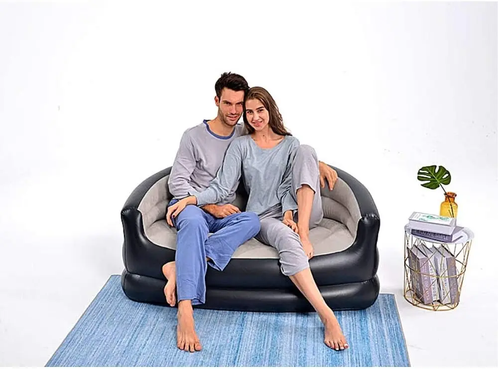 Folding Portable Inflatable Double Sofa, Lazy Flocking Two-Seater Lounge Chair with Electric Air - Great for Pop Up Indoor Livi