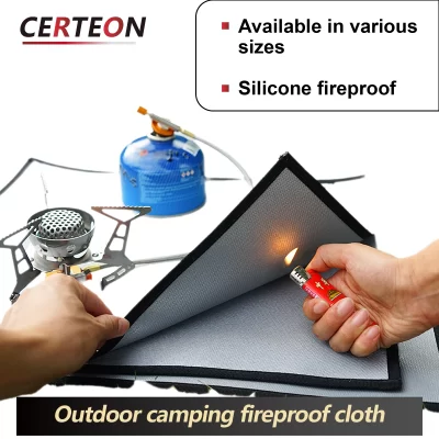 Tapete Resistente ao Fogo Portátil Fibra de Vidro com Revestimento de Silicone Multi Tamanhos Isolante para Churrasqueira Fogueira Camping Terraço e Deck