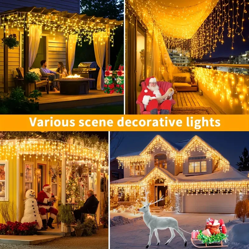 Novas luzes solares de sincelo de natal 162/96 led 8 modos à prova dwaterproof água cortina luzes da corda para jardim ao ar livre sala iluminação do feriado - Image 4