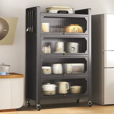 Armários de cozinha de metal simples, móveis para casa, armários de armazenamento multicamadas, prateleiras de chão, cozinha, armário de talheres multifuncional