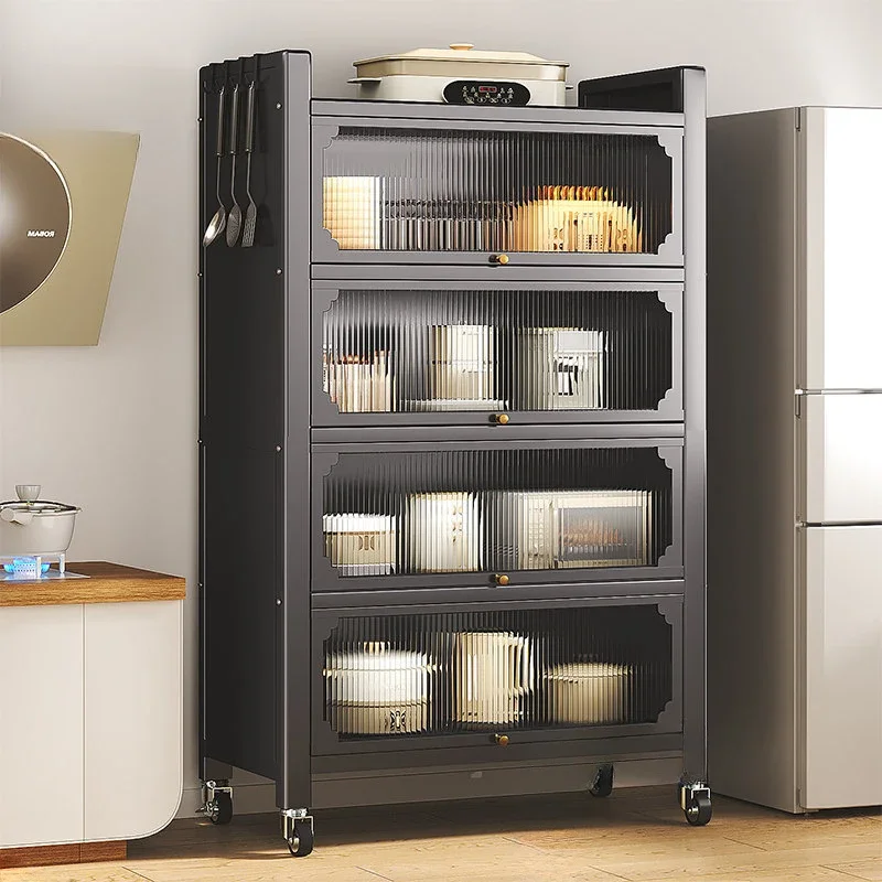 Armários de cozinha de metal simples, móveis para casa, armários de armazenamento multicamadas, prateleiras de chão, cozinha, armário de talheres multifuncional
