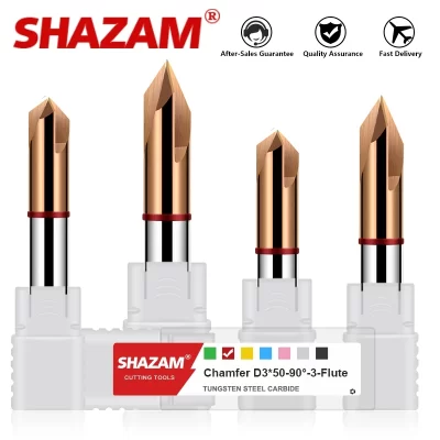 SHAZAM HRC55 60°90°120° 3-Blade Straight Groove Chamfering Milling Cutter Tungsten Steel Carbide For CNC Machining Endmill Tools