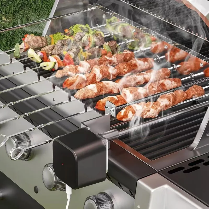 Grelha giratória automática para espeto, grelha elétrica para churrasco kebab, acessório de aço inoxidável para grelha a gás e carvão, 8 palitos - Image 3