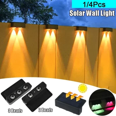 Luz solar exterior da parede do diodo emissor de luz, luzes do jardim, lâmpada impermeável, pátio, cerca, Railing, iluminação, 1,4 Pcs